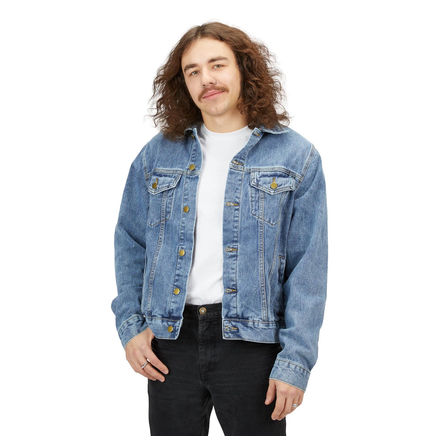 Men's Graphic Denim Jacket, Trendy Casual Outerwear, Vintage Style, Ghost-Themed Gift, Halloween Apparel, Everyday Jacket