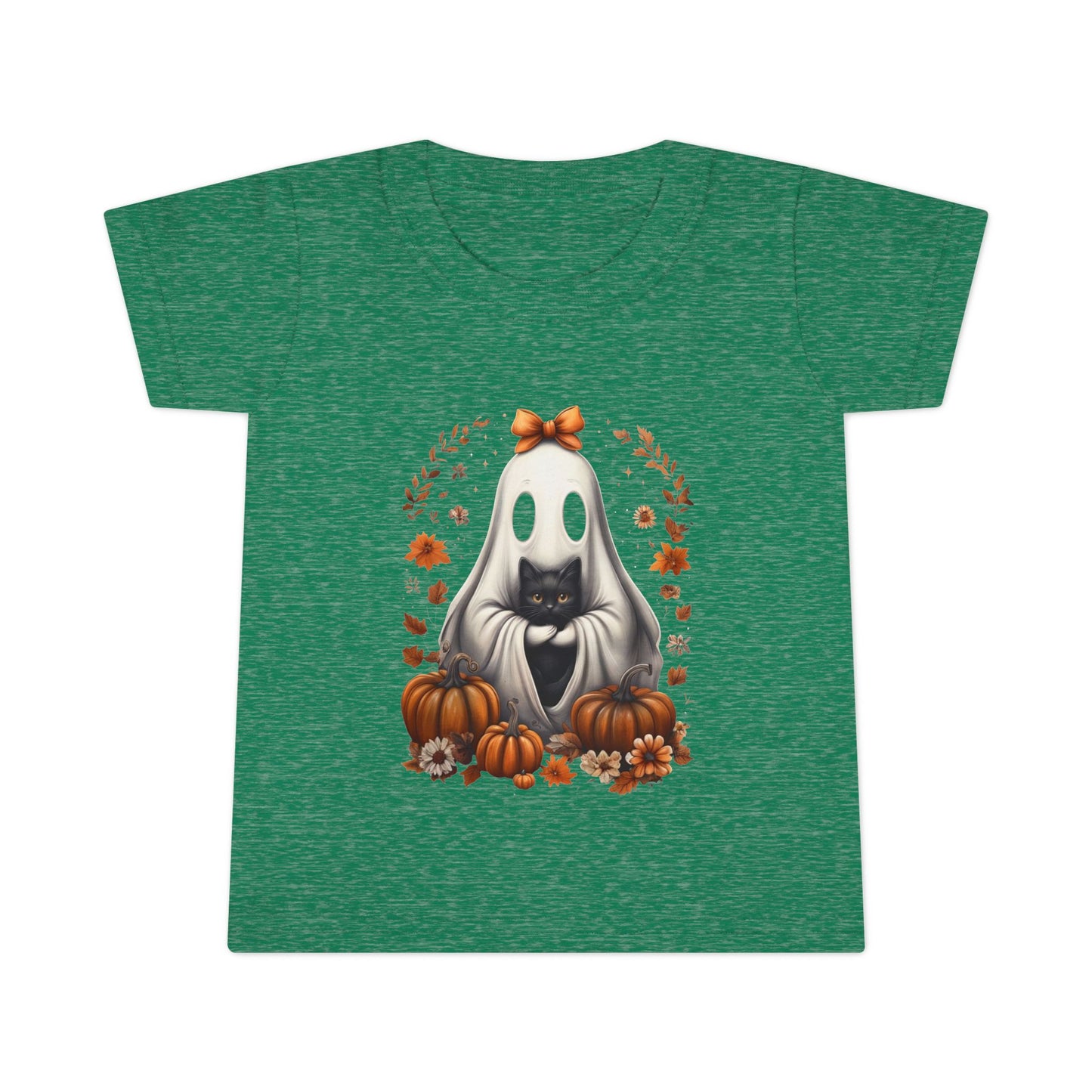 Cute Ghost and Black Cat Halloween T-Shirt | Cozy Fall Pumpkin Shirt | Spooky Season Aesthetic Apparel Gift for Halloween Lovers Toddler T-Shirt