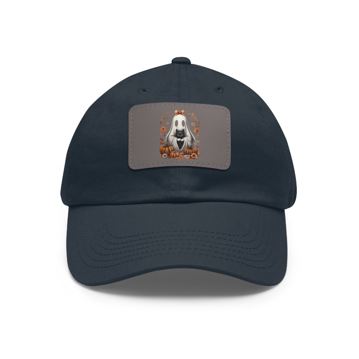 Cute Ghost and Black Cat Halloween T-Shirt | Cozy Fall Pumpkin Shirt | Spooky Season Aesthetic Apparel Gift for Halloween Lovers Dad Hat