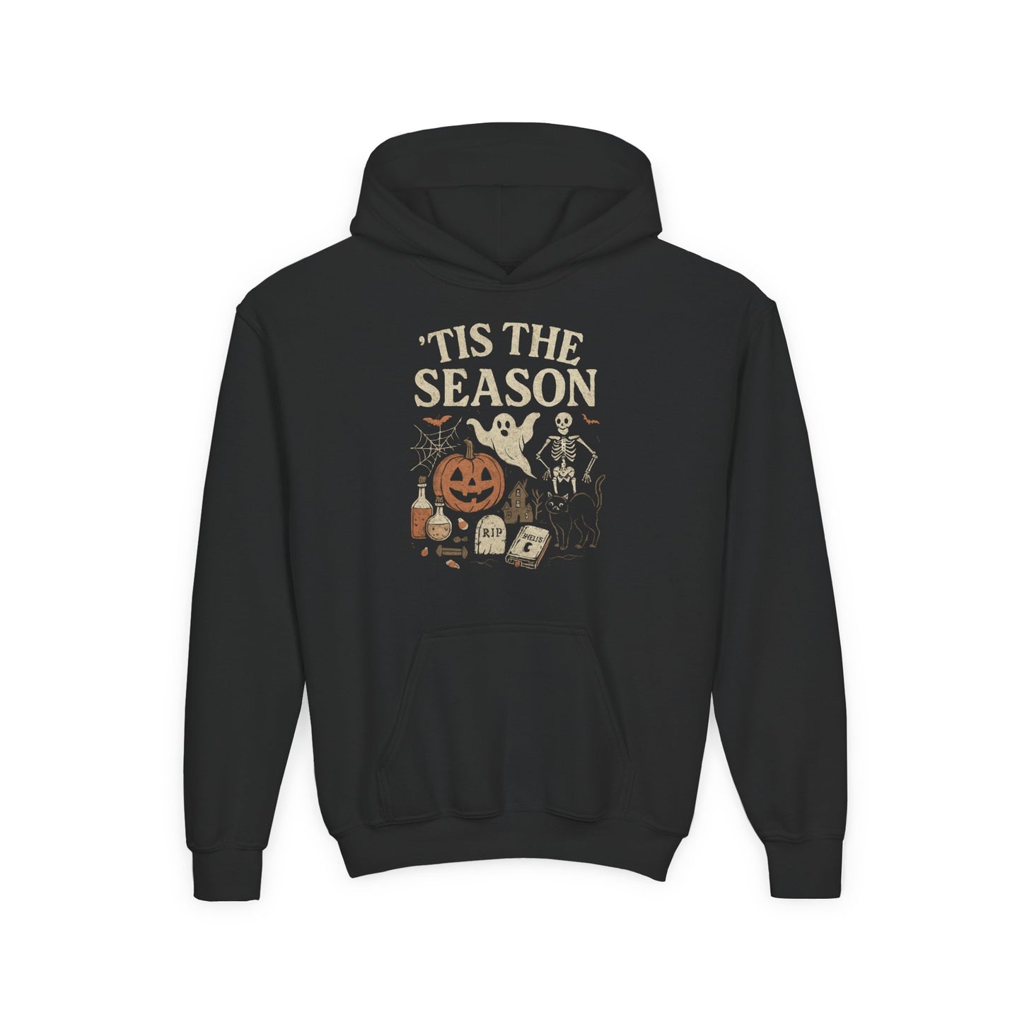 ‘Tis the Season Halloween  | Vintage Spooky Season Shirt with Ghost, Skeleton & Pumpkin | Retro Halloween Graphic Tee for Fall Kids Hoodie