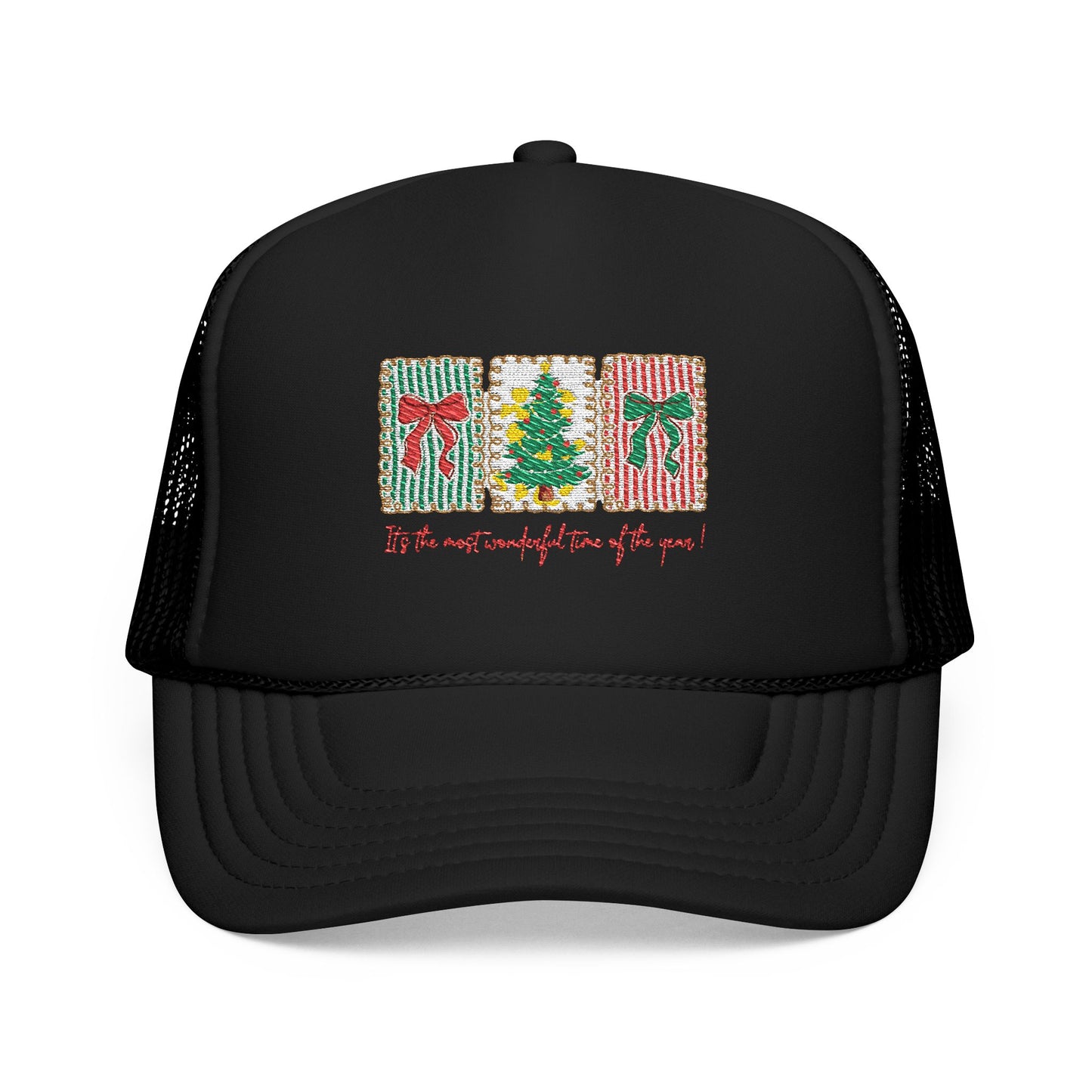 Festive Christmas Tree & Bow Design | It’s the Most Wonderful Time of the Year – Holiday Shirt, Mug, Tote & Home Decor Hat Embroidered