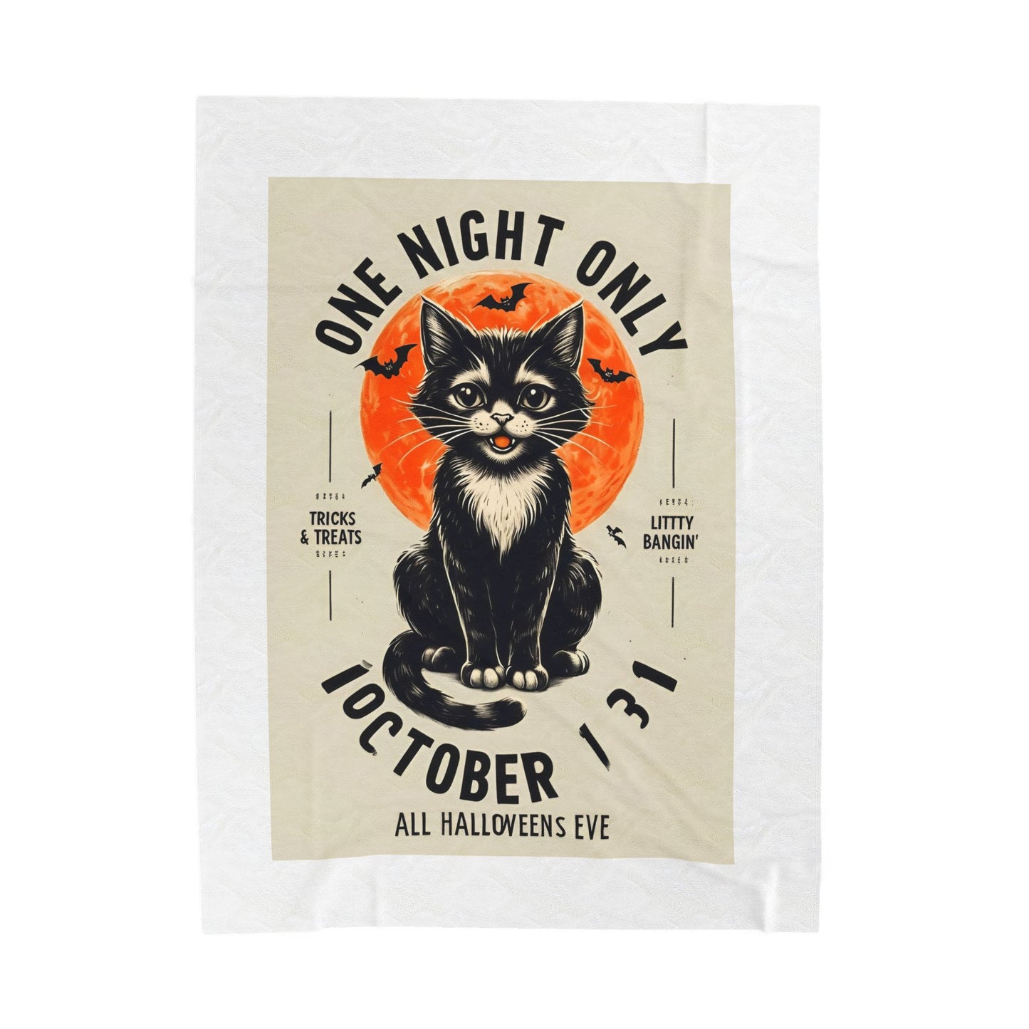 Halloween Black Cat Design | One Night Only October 31 Vintage Artwork Blanket