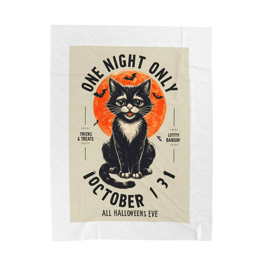 Halloween Black Cat Design | One Night Only October 31 Vintage Artwork Blanket