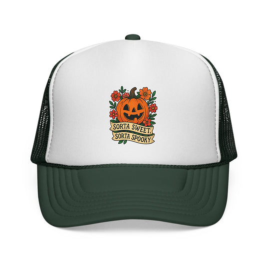 Cute Pumpkin Design – Sorta Sweet, Sorta Spooky Halloween Artwork Trucker Hat printed
