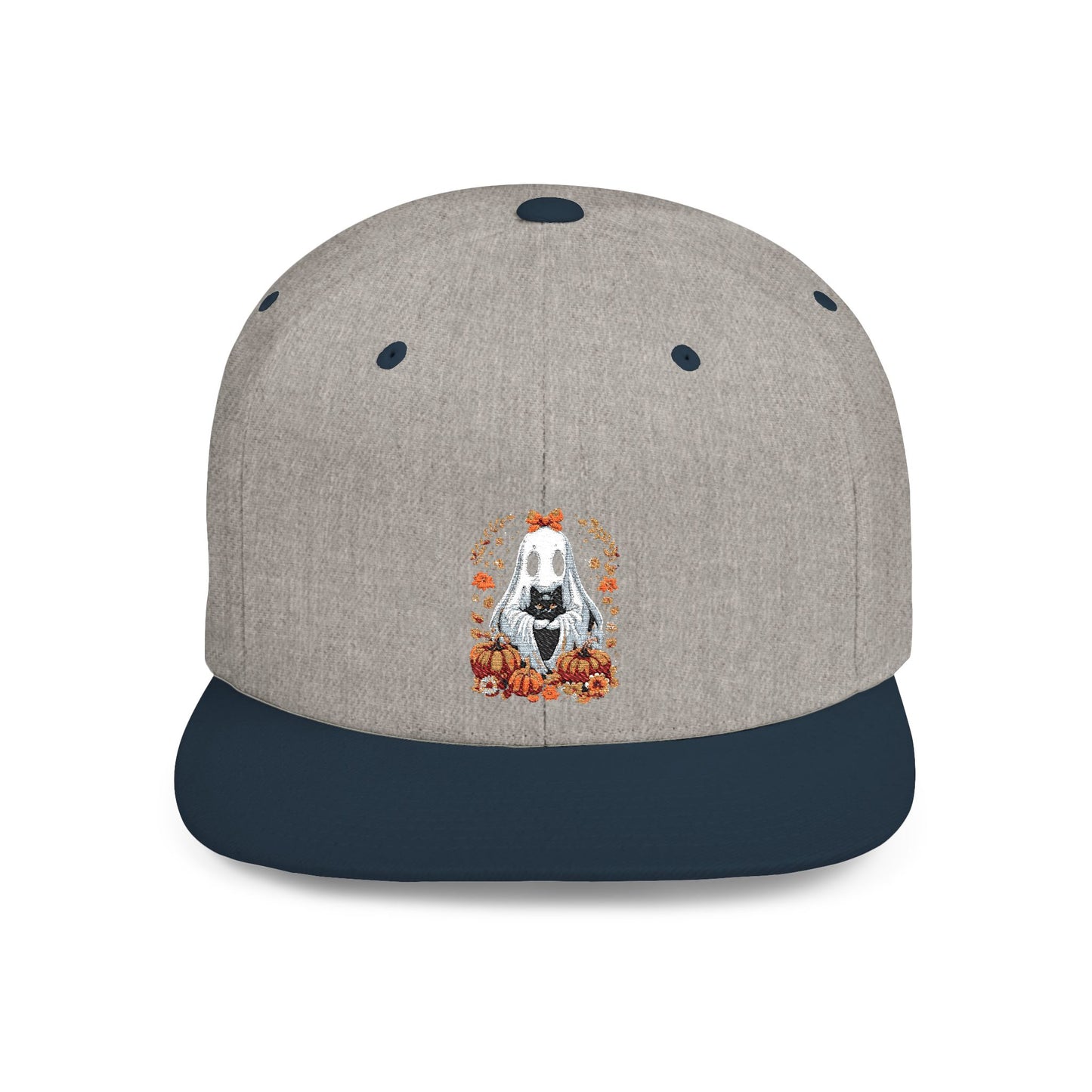 Cute Ghost and Black Cat Halloween T-Shirt | Cozy Fall Pumpkin Shirt | Spooky Season Aesthetic Apparel Gift for Halloween Lovers Snapback Cap