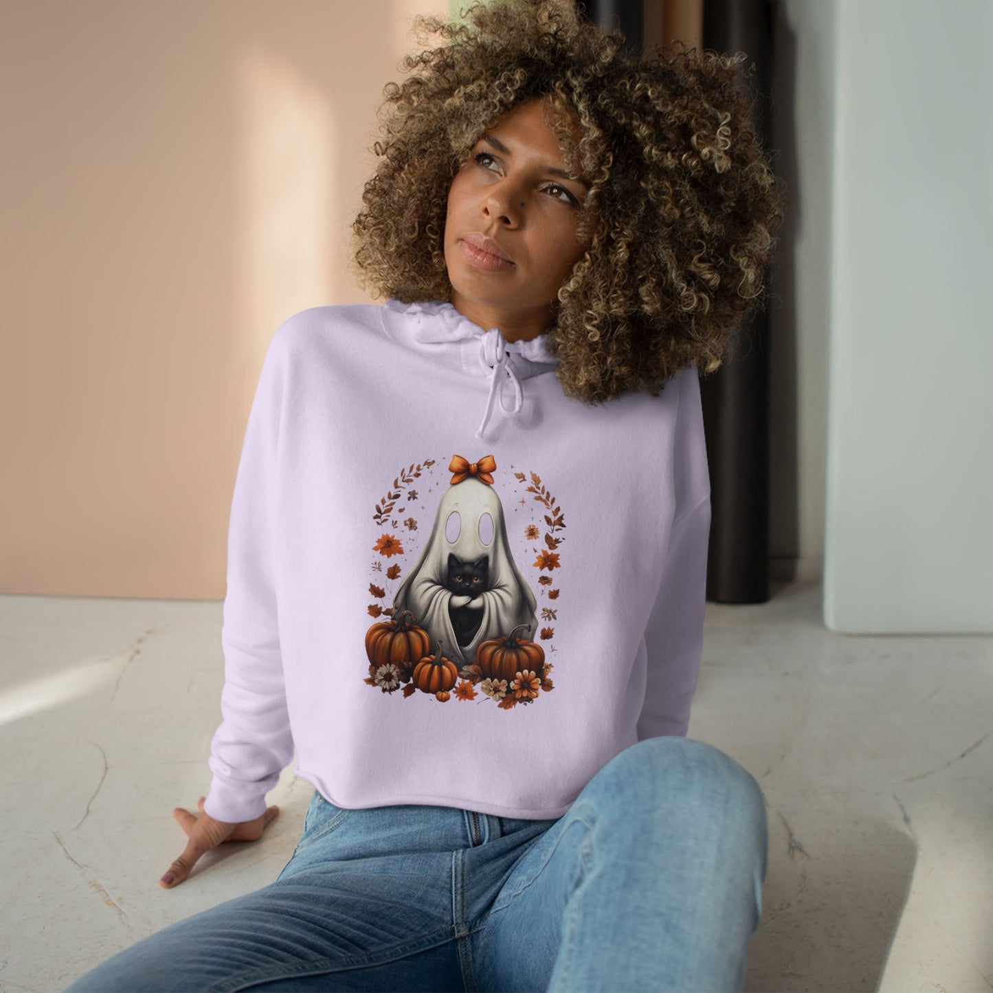 Cute Ghost and Black Cat Halloween  | Cozy Fall Pumpkin Shirt | Spooky Season Aesthetic Apparel Gift for Halloween Lovers