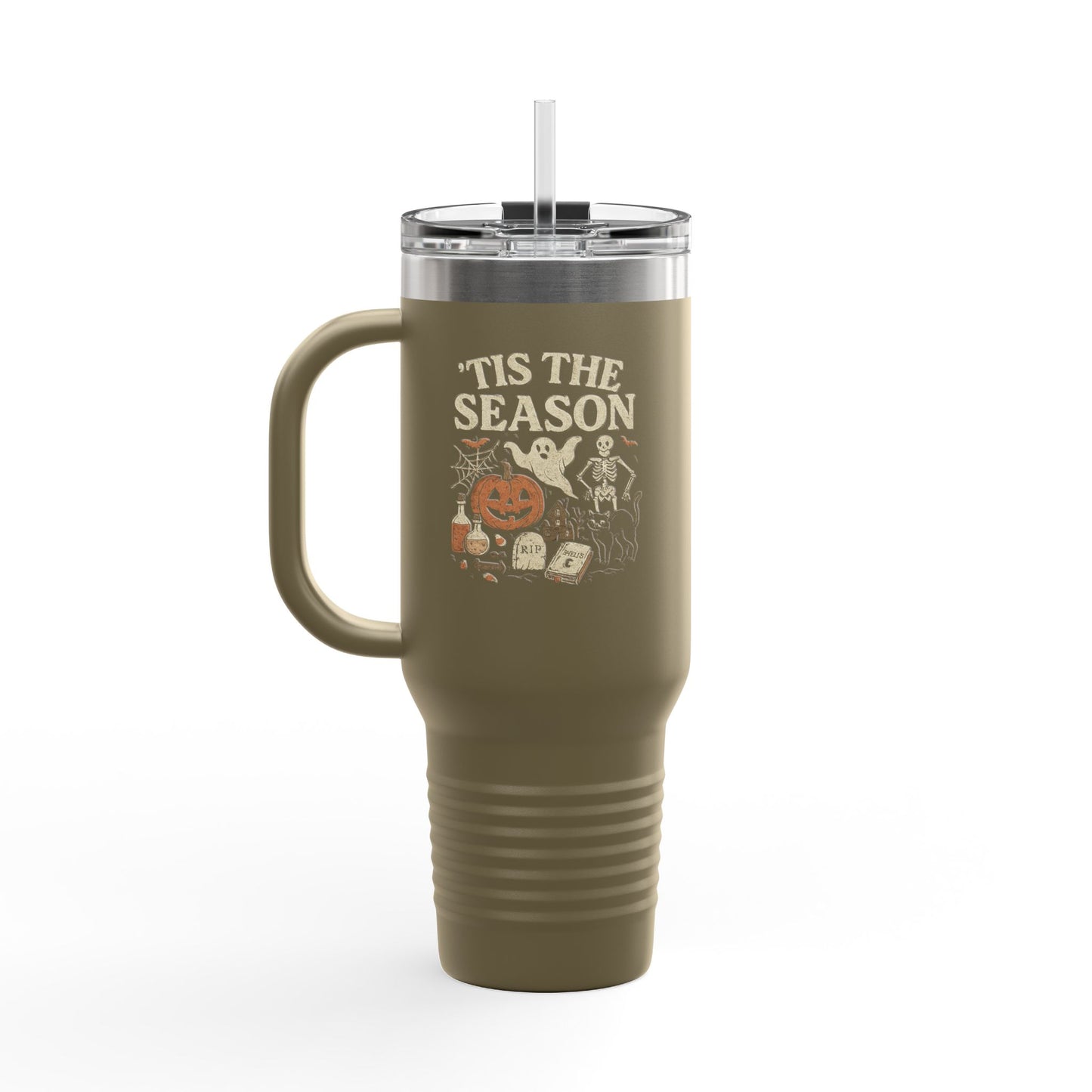 ‘Tis the Season Halloween Design | Vintage Spooky Season Ghost & Skeleton Artwork | Retro Halloween Apparel & Gift Idea Travel Mug