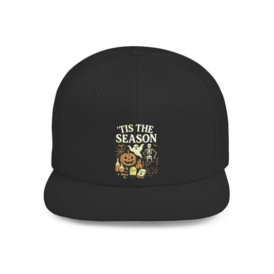 ‘Tis the Season Halloween  | Vintage Spooky Season Shirt with Ghost, Skeleton & Pumpkin | Retro Halloween Graphic Tee for Fall Snapback Cap