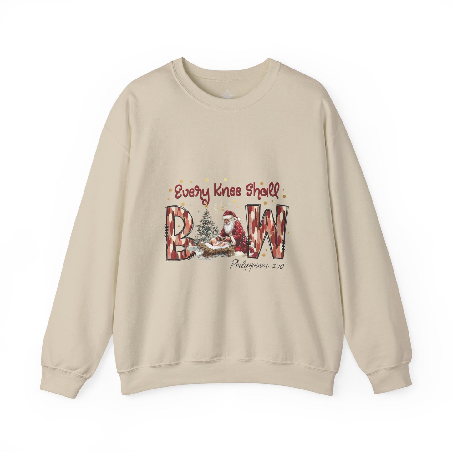 Every Knee Shall Bow Philippians 2:10 | Christian Christmas Design with Santa & Baby Jesus | Faith-Based Holiday Gift