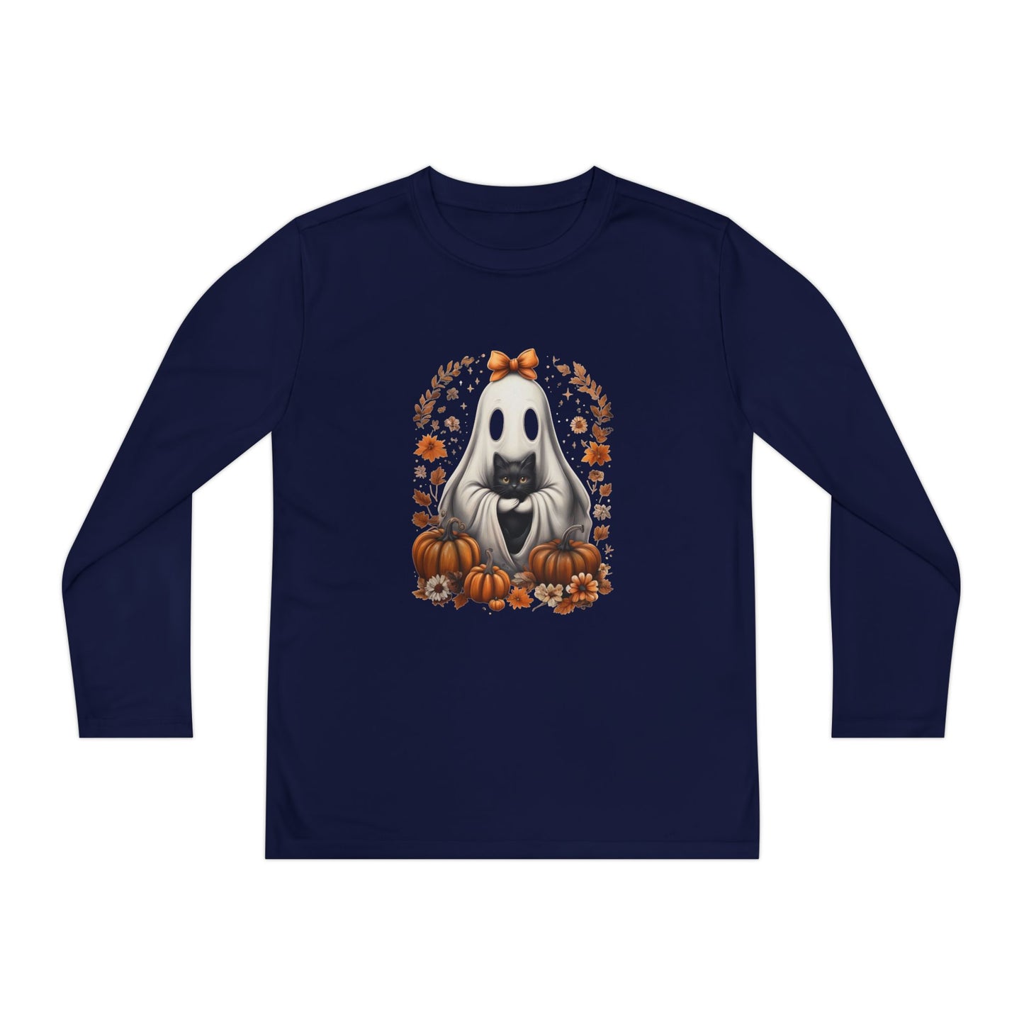 Cute Ghost and Black Cat Halloween T-Shirt | Cozy Fall Pumpkin Shirt | Spooky Season Aesthetic Apparel Gift for Halloween Lovers