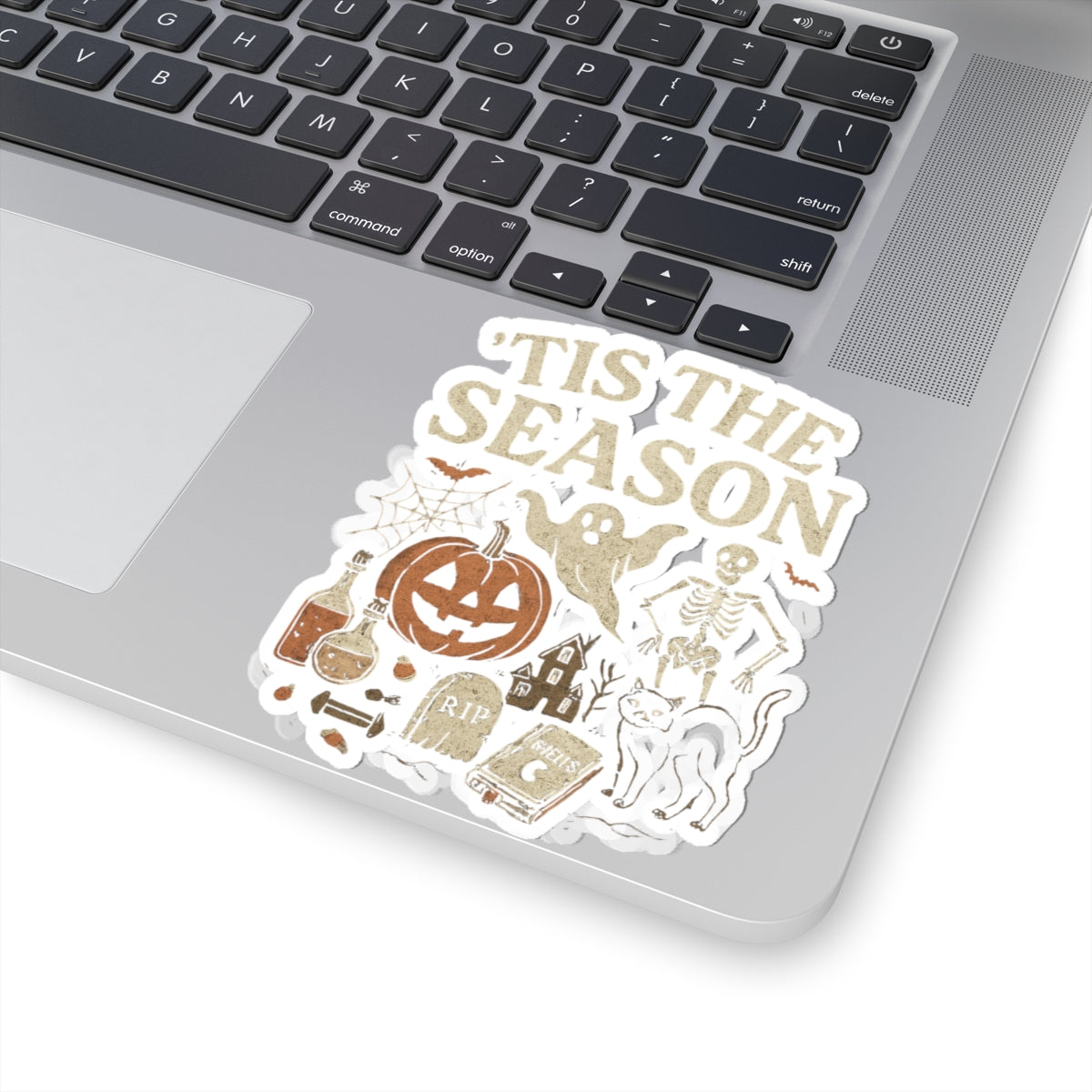 ‘Tis the Season Halloween | Vintage Spooky Season Shirt with Ghost, Skeleton & Pumpkin | Retro Halloween Graphic Tee for Fall Stickers