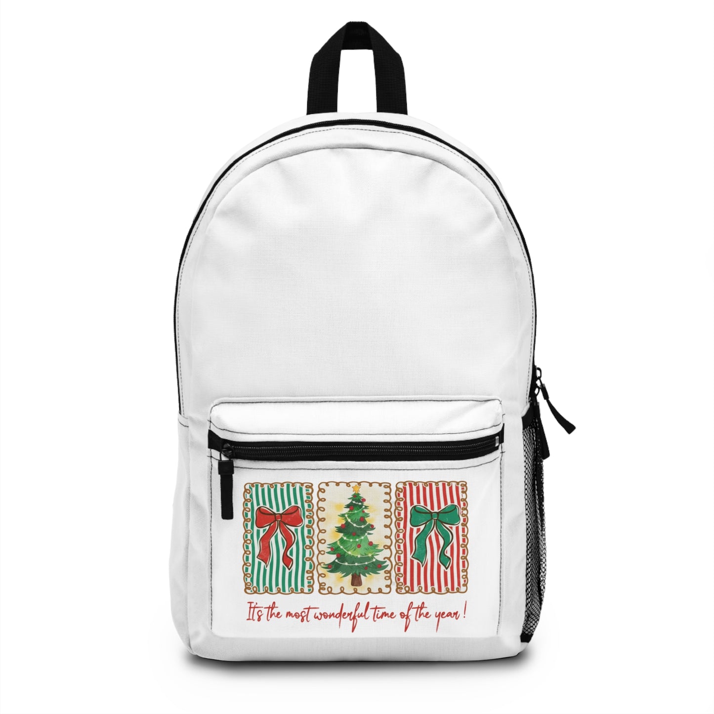 Festive Christmas Tree & Bow Design | It’s the Most Wonderful Time of the Year – Holiday Shirt, Mug, Tote & Home Decor Backpacks