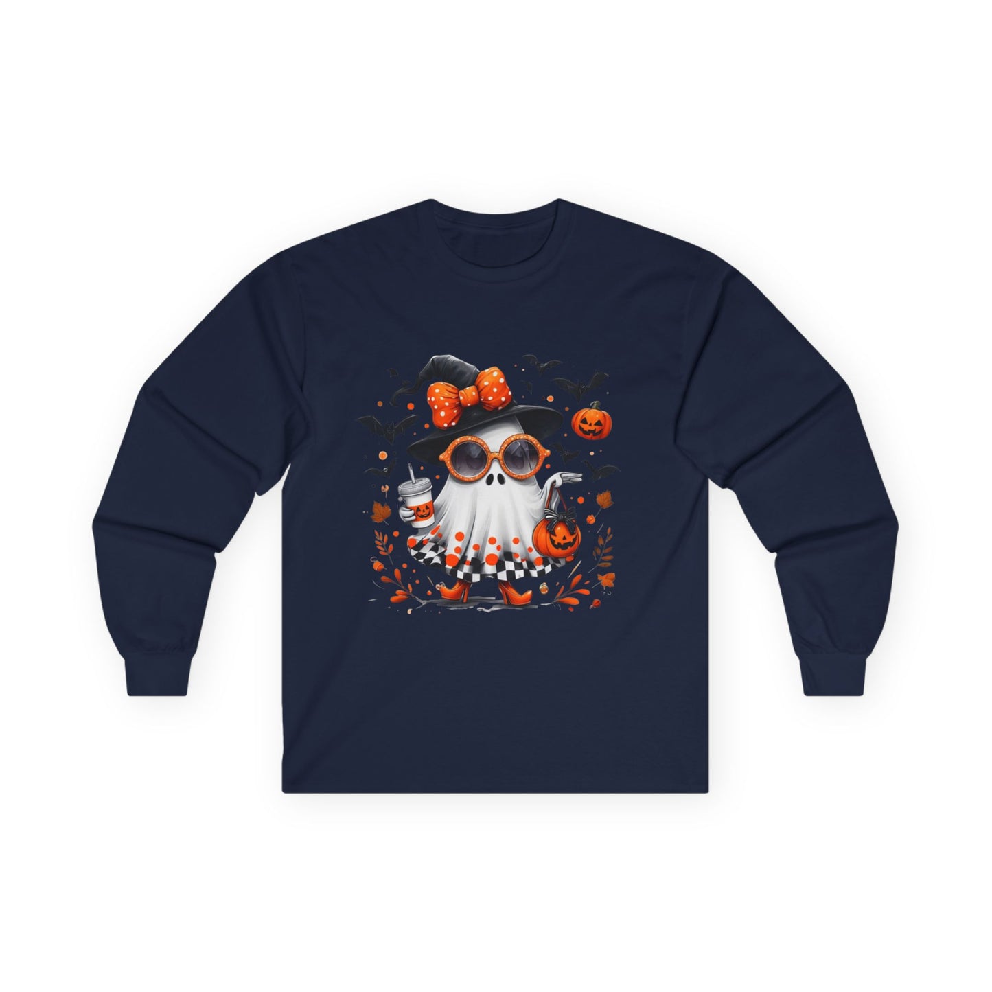 Trendy Halloween Ghost with Witch  Sunglasses | Cute Spooky Chic Pumpkin Art Print | Fashion Ghost Fall Aesthetic Design