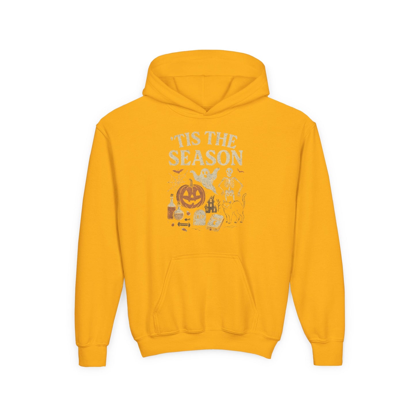 ‘Tis the Season Halloween  | Vintage Spooky Season Shirt with Ghost, Skeleton & Pumpkin | Retro Halloween Graphic Tee for Fall Kids Hoodie