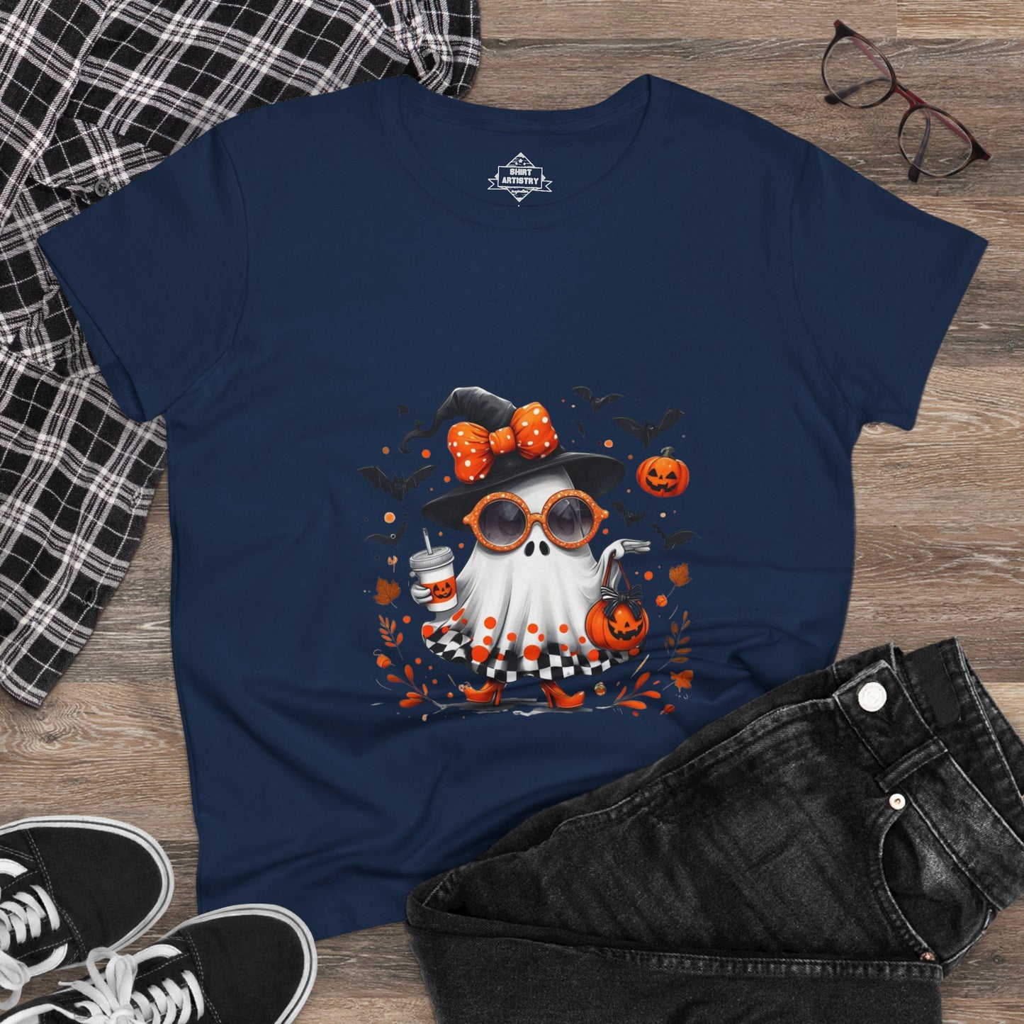 Trendy Halloween Ghost Tumbler Design | Cute Witch Ghost PNG | Spooky Season Sublimation Design for Shirts, Mugs & Decor