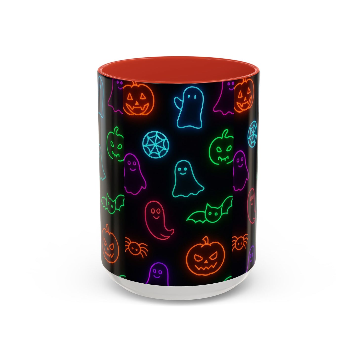 Neon Halloween Pattern | Cute Ghosts, Pumpkins & Bats Glow Design Accent Mug