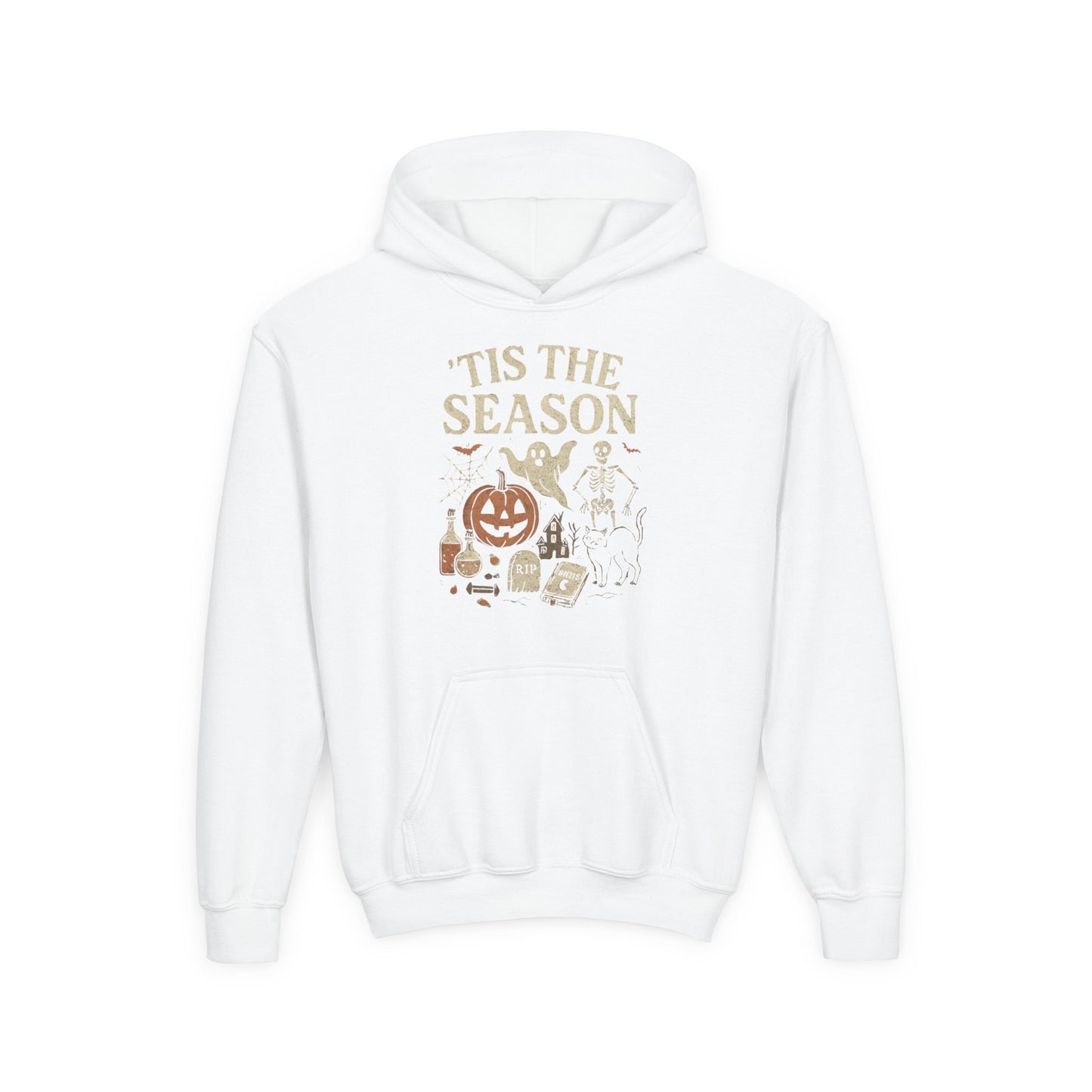 ‘Tis the Season Halloween  | Vintage Spooky Season Shirt with Ghost, Skeleton & Pumpkin | Retro Halloween Graphic Tee for Fall Kids Hoodie
