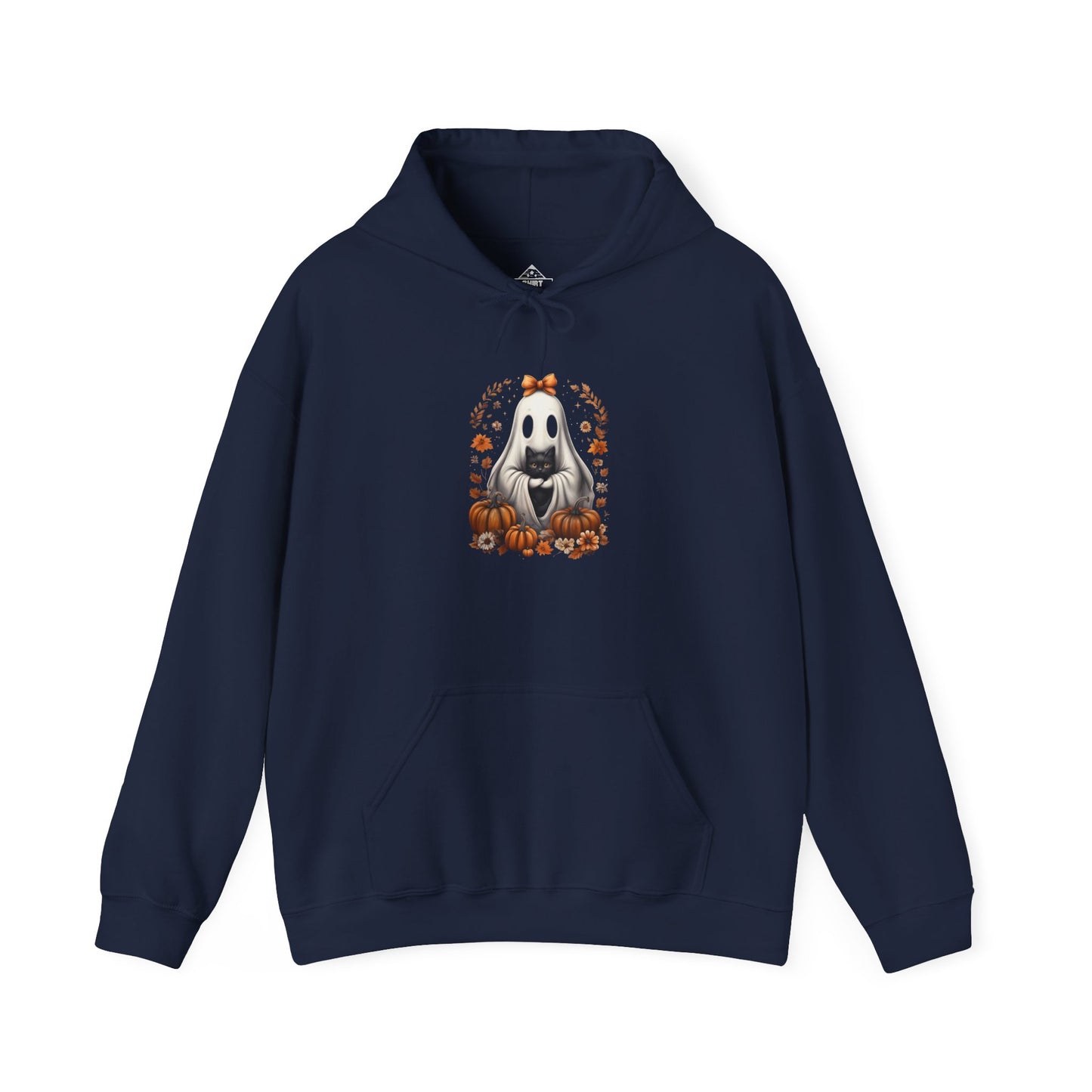Cute Ghost and Black Cat Halloween T-Shirt | Cozy Fall Pumpkin Shirt | Spooky Season Aesthetic Apparel Gift for Halloween Lovers
