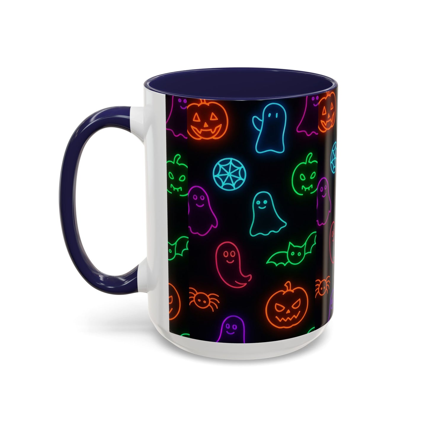 Neon Halloween Pattern | Cute Ghosts, Pumpkins & Bats Glow Design Accent Mug
