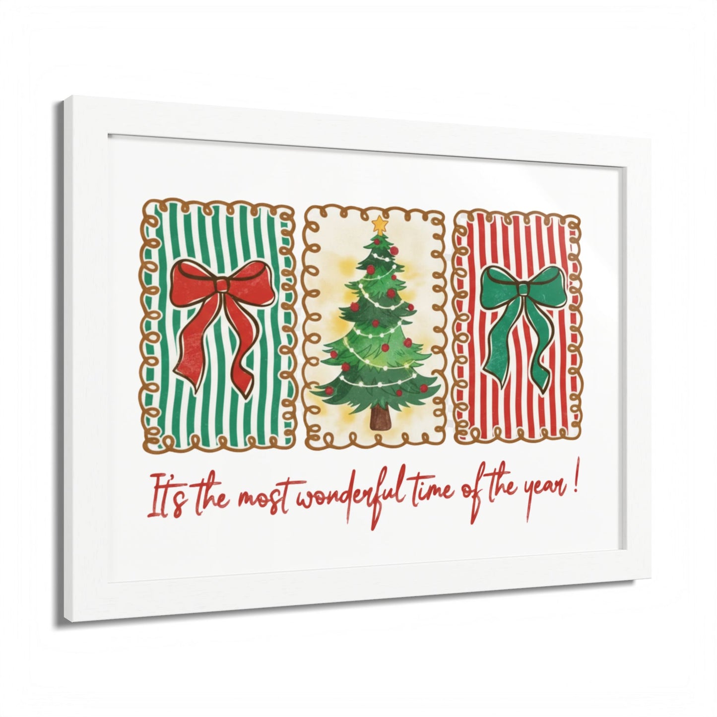Festive Christmas Tree & Bow Design | It’s the Most Wonderful Time of the Year – Holiday Shirt, Mug, Tote & Home Decor Framed Print