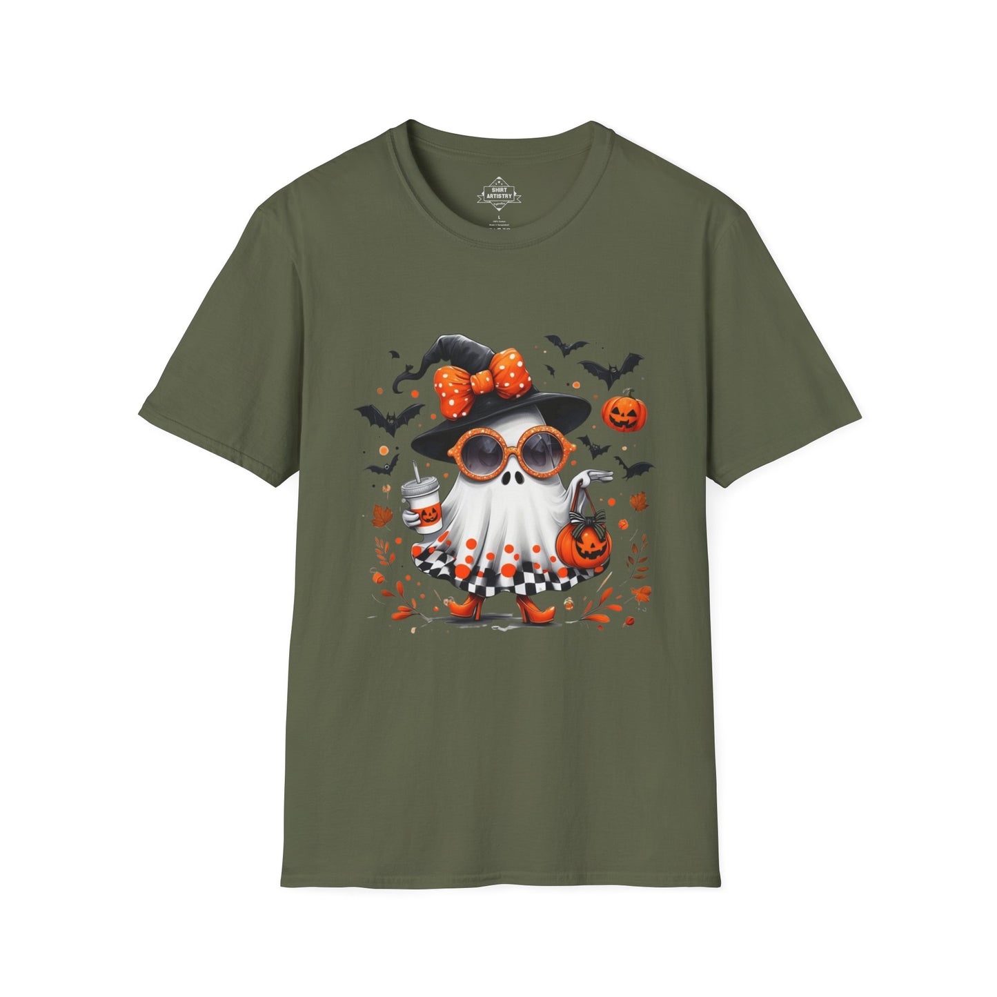 Trendy Halloween Ghost with Witch  Sunglasses | Cute Spooky Chic Pumpkin Art Print | Fashion Ghost Fall Aesthetic Design
