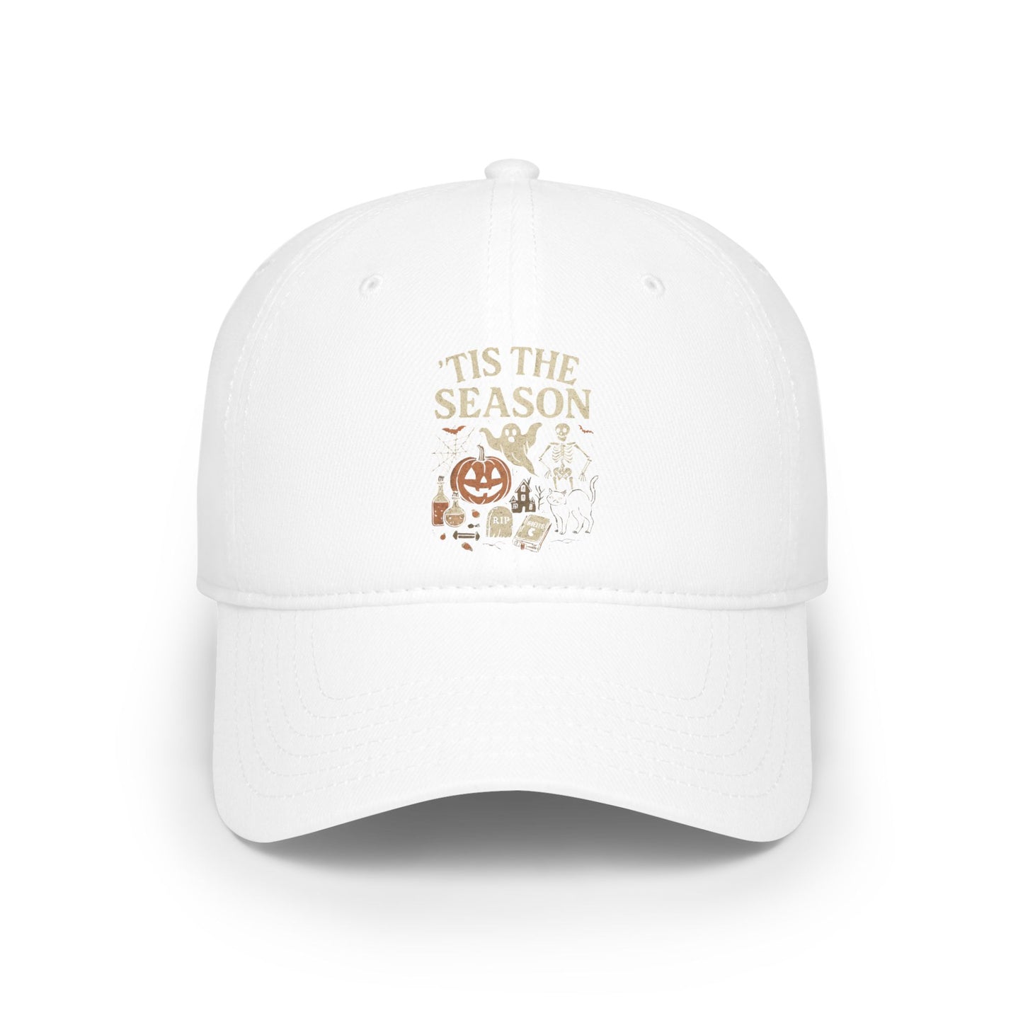 ‘Tis the Season Halloween  | Vintage Spooky Season Shirt with Ghost, Skeleton & Pumpkin | Retro Halloween Graphic Tee for Fall Baseball Caps