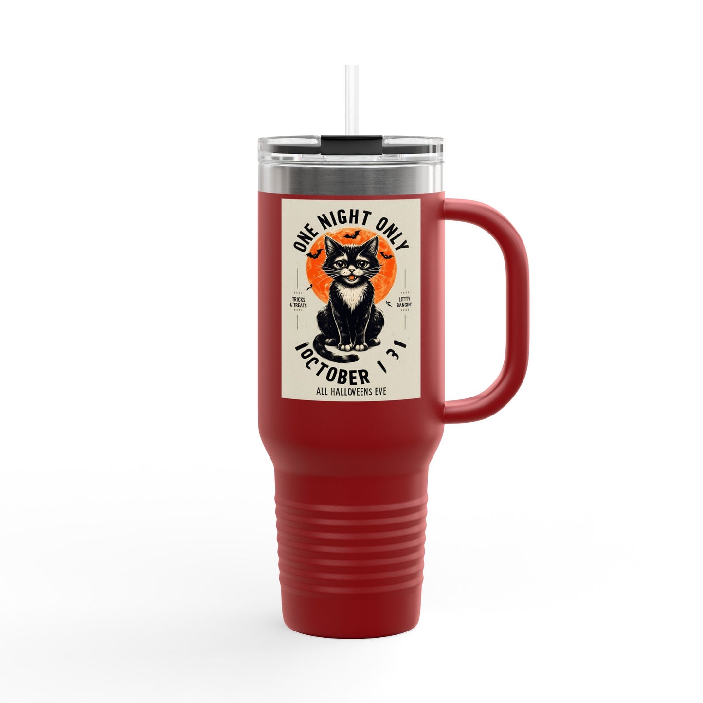Halloween Black Cat Design | One Night Only October 31 Vintage Artwork Travel Mug