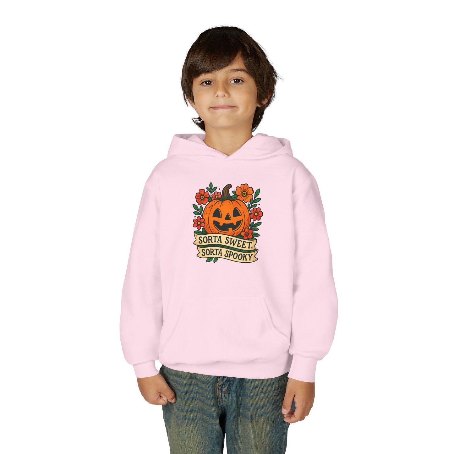 Cute Pumpkin Design – Sorta Sweet, Sorta Spooky Halloween Artwork Kids Hoodies