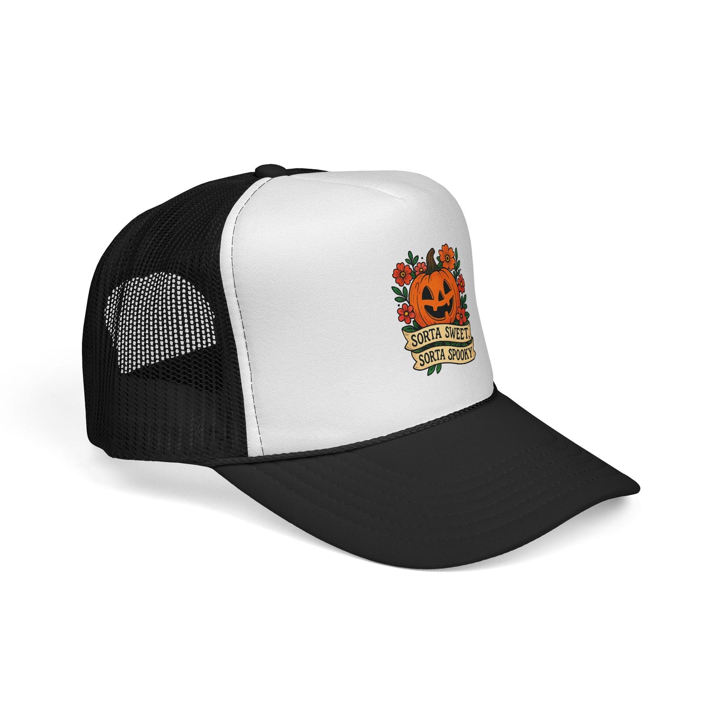 Cute Pumpkin Design – Sorta Sweet, Sorta Spooky Halloween Artwork Trucker Hat printed