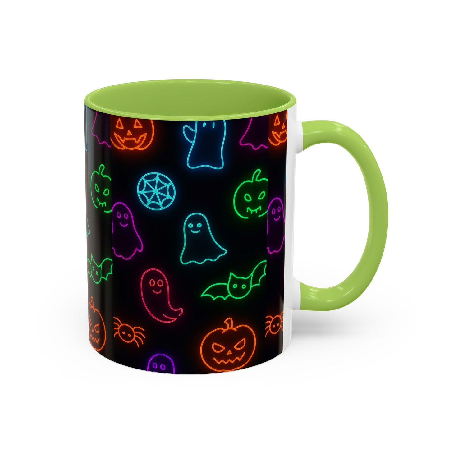 Neon Halloween Pattern | Cute Ghosts, Pumpkins & Bats Glow Design Accent Mug