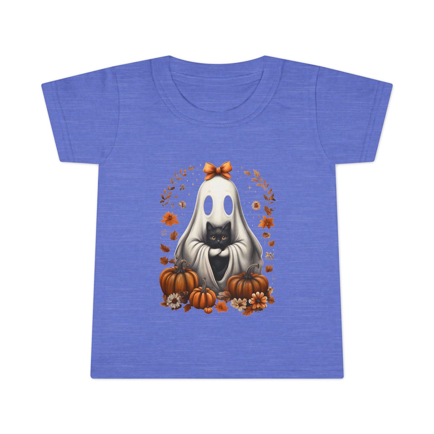 Cute Ghost and Black Cat Halloween T-Shirt | Cozy Fall Pumpkin Shirt | Spooky Season Aesthetic Apparel Gift for Halloween Lovers Toddler T-Shirt