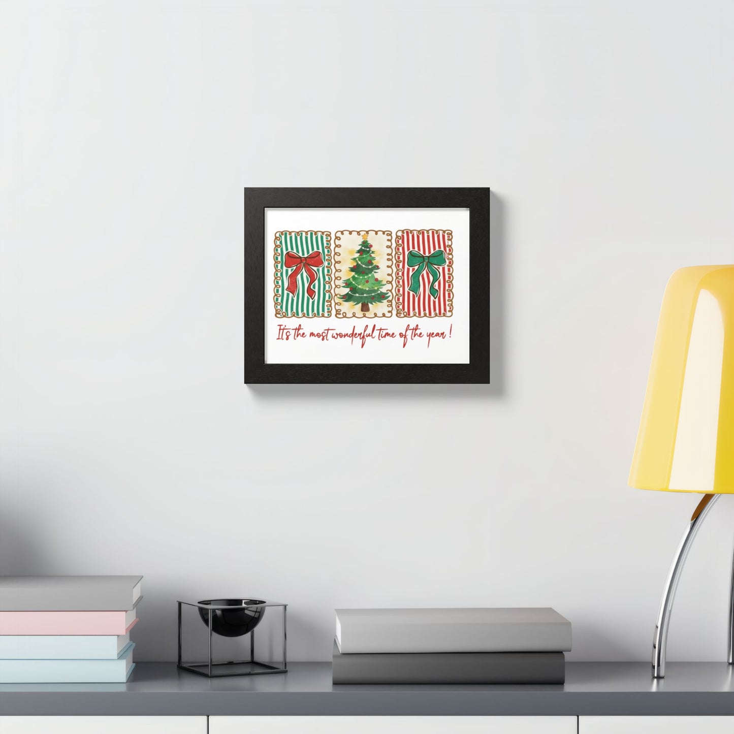Festive Christmas Tree & Bow Design | It’s the Most Wonderful Time of the Year – Holiday Shirt, Mug, Tote & Home Decor Framed Print