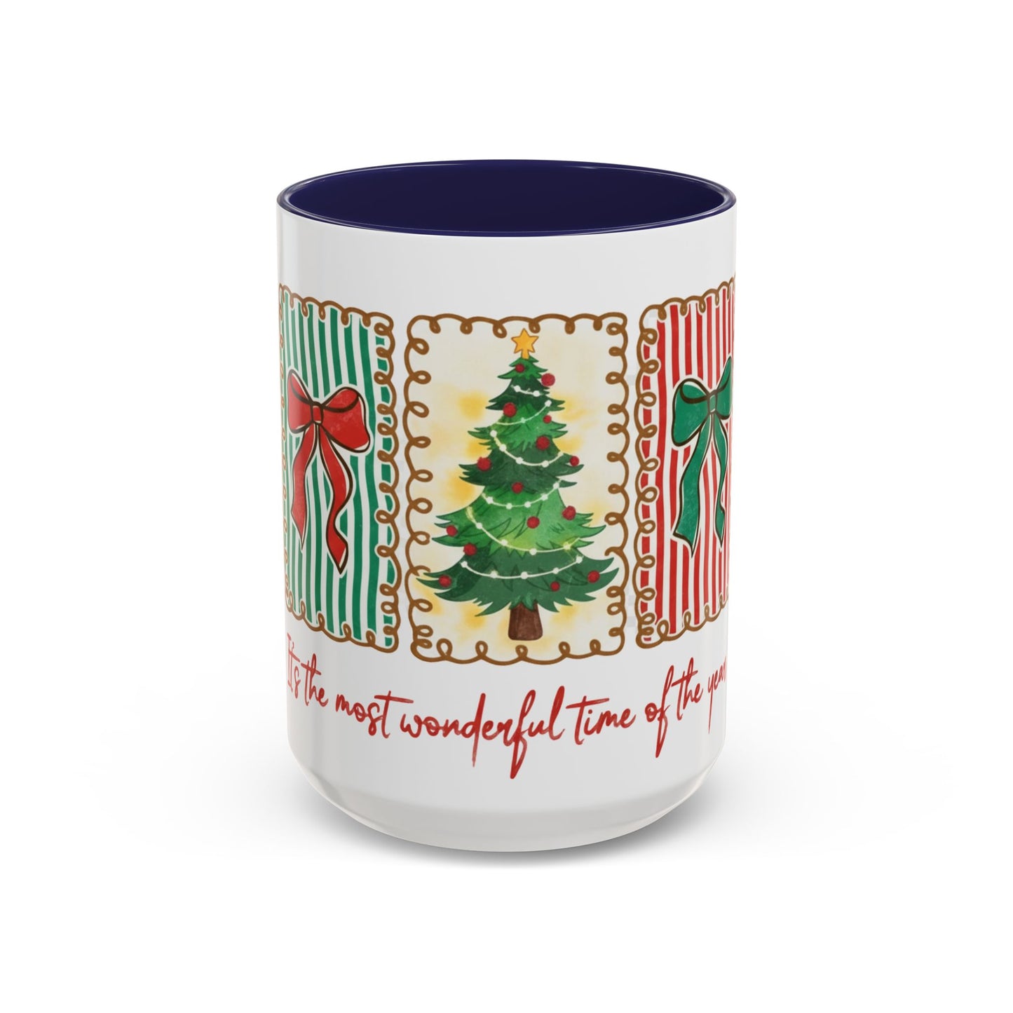 Festive Christmas Tree & Bow Design | It’s the Most Wonderful Time of the Year – Holiday Shirt, Mug, Tote & Home Decor Accent Mug