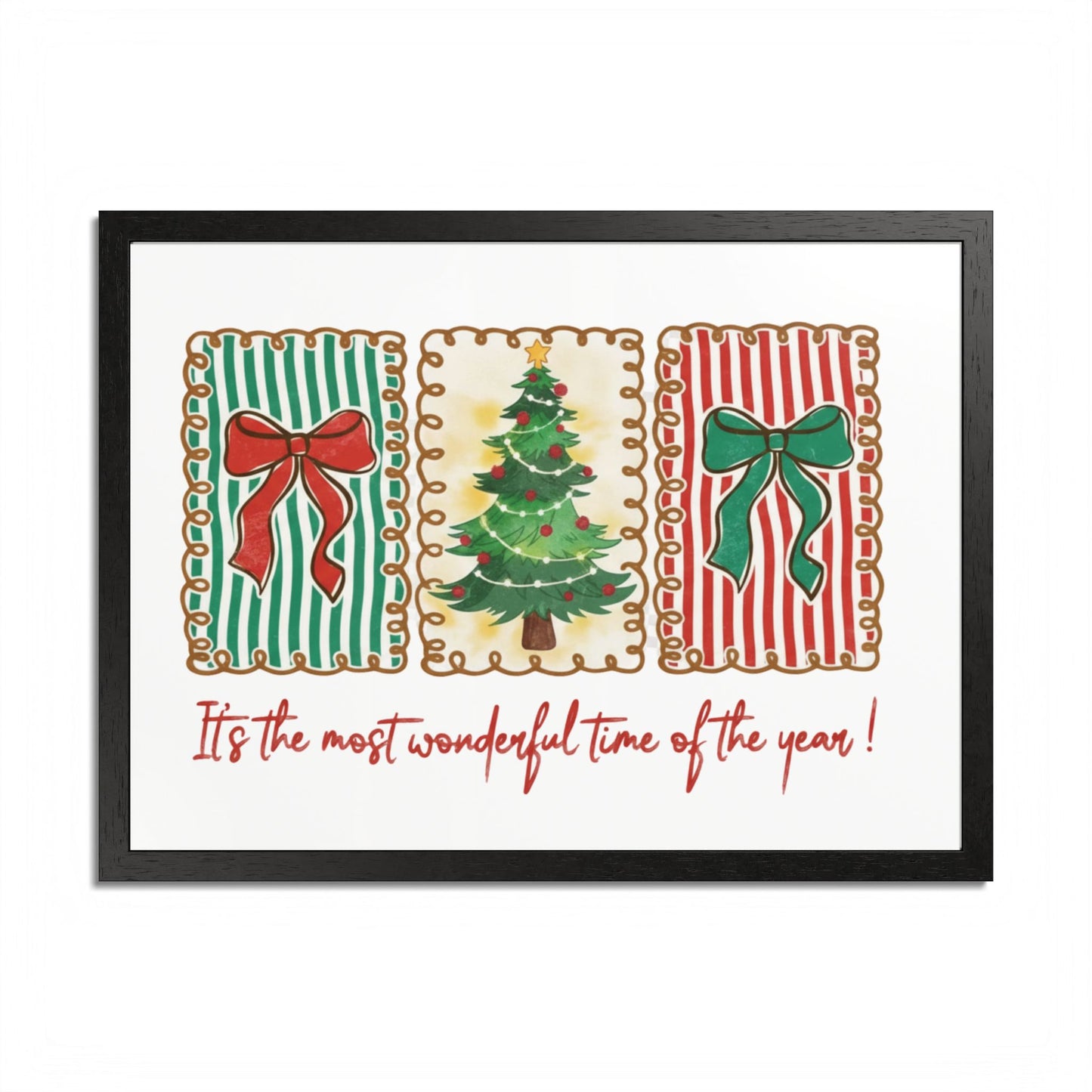 Festive Christmas Tree & Bow Design | It’s the Most Wonderful Time of the Year – Holiday Shirt, Mug, Tote & Home Decor Framed Print