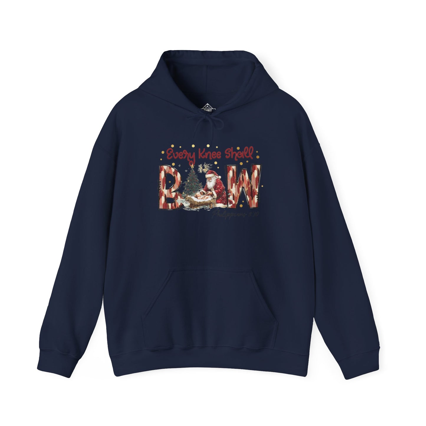 Every Knee Shall Bow Philippians 2:10 | Christian Christmas Design with Santa & Baby Jesus | Faith-Based Holiday Gift