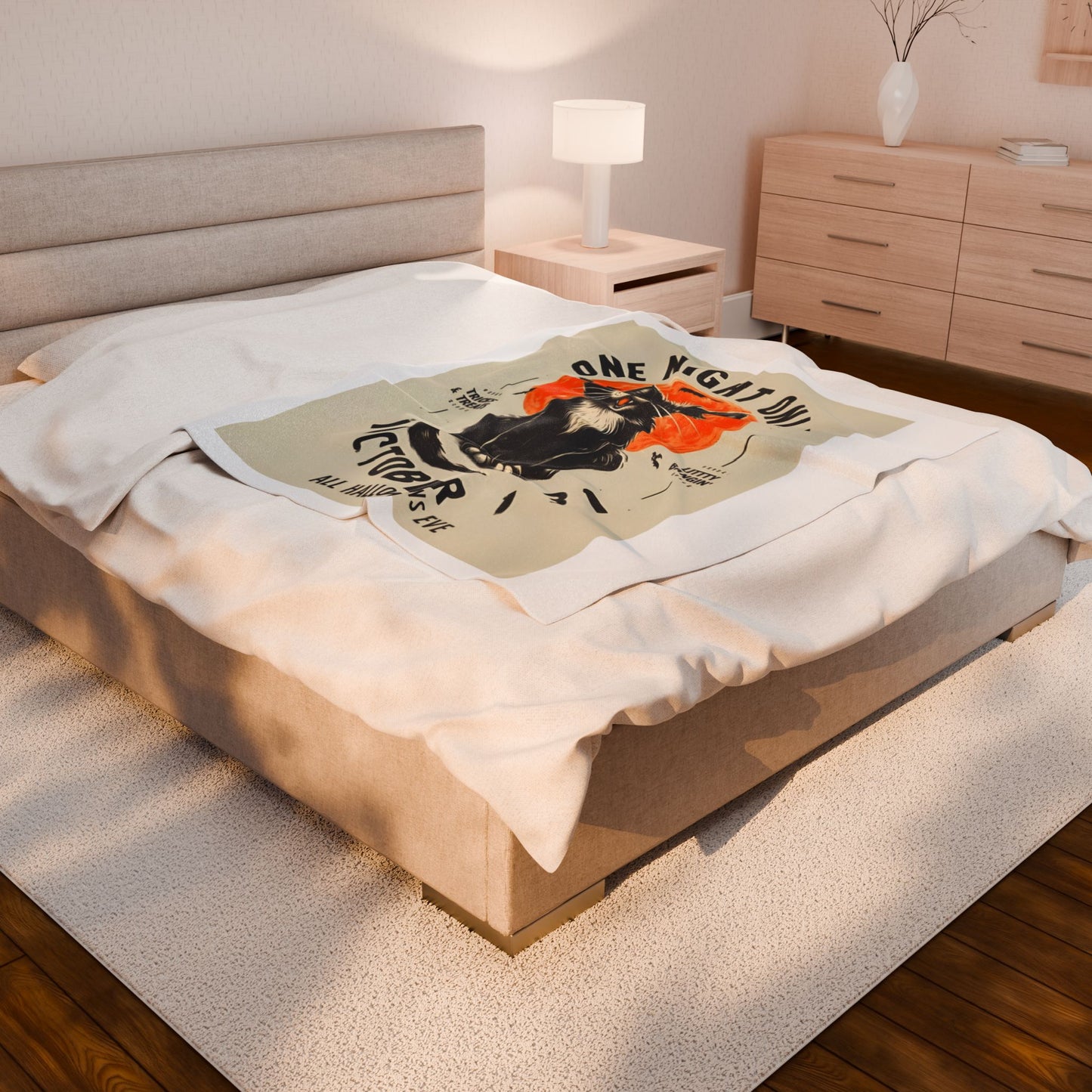 Halloween Black Cat Design | One Night Only October 31 Vintage Artwork Blanket