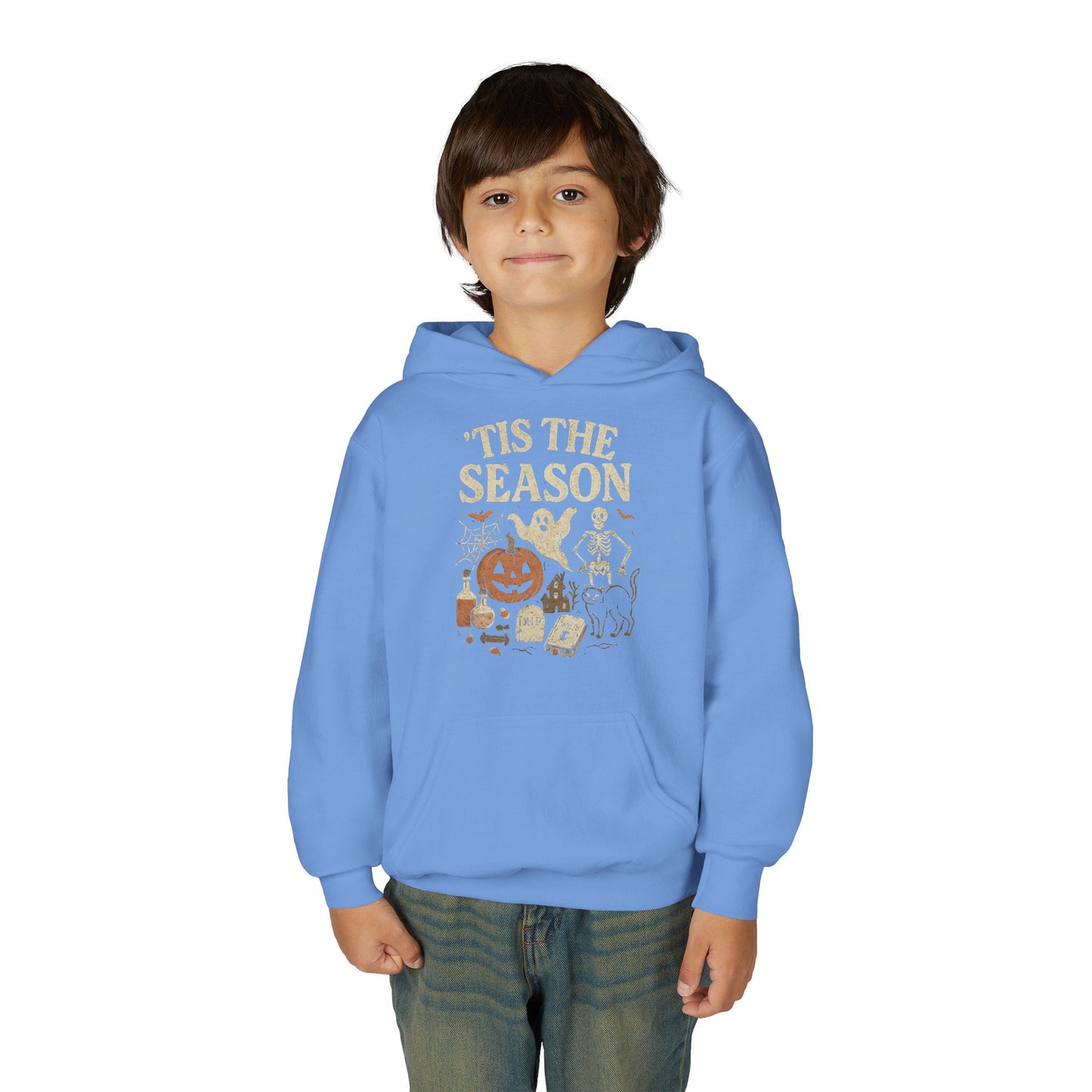 ‘Tis the Season Halloween  | Vintage Spooky Season Shirt with Ghost, Skeleton & Pumpkin | Retro Halloween Graphic Tee for Fall Kids Hoodie