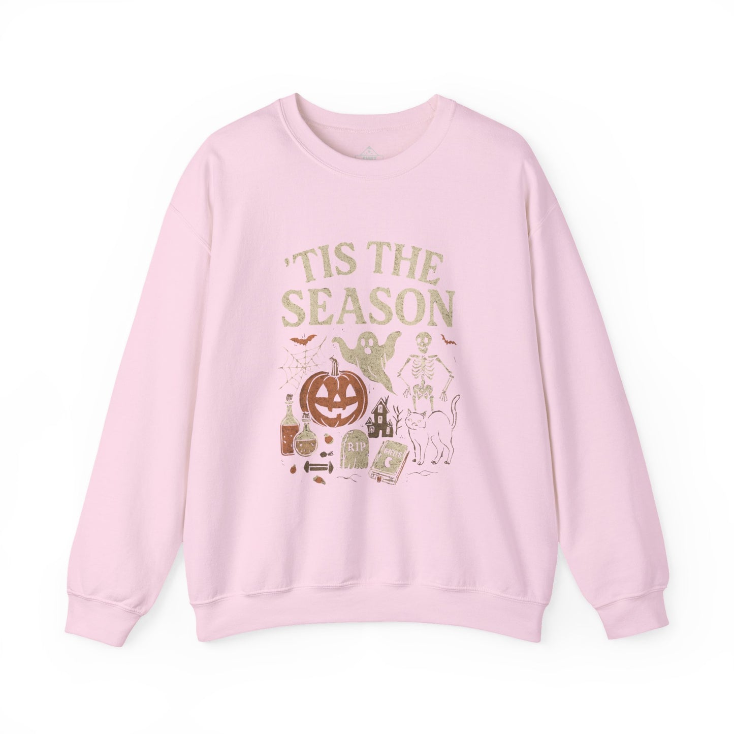 ‘Tis the Season Halloween T‑Shirt | Vintage Spooky Season Shirt with Ghost, Skeleton & Pumpkin | Retro Halloween Graphic Tee for Fall