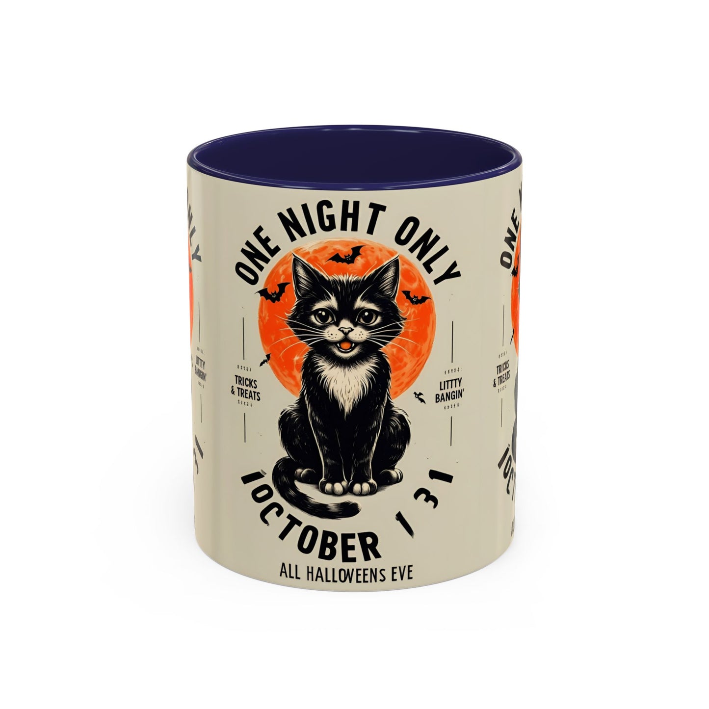 Halloween Black Cat Design | One Night Only October 31 Vintage Artwork Accent Mug