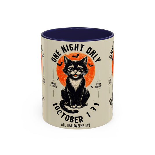 Halloween Black Cat Design | One Night Only October 31 Vintage Artwork Accent Mug