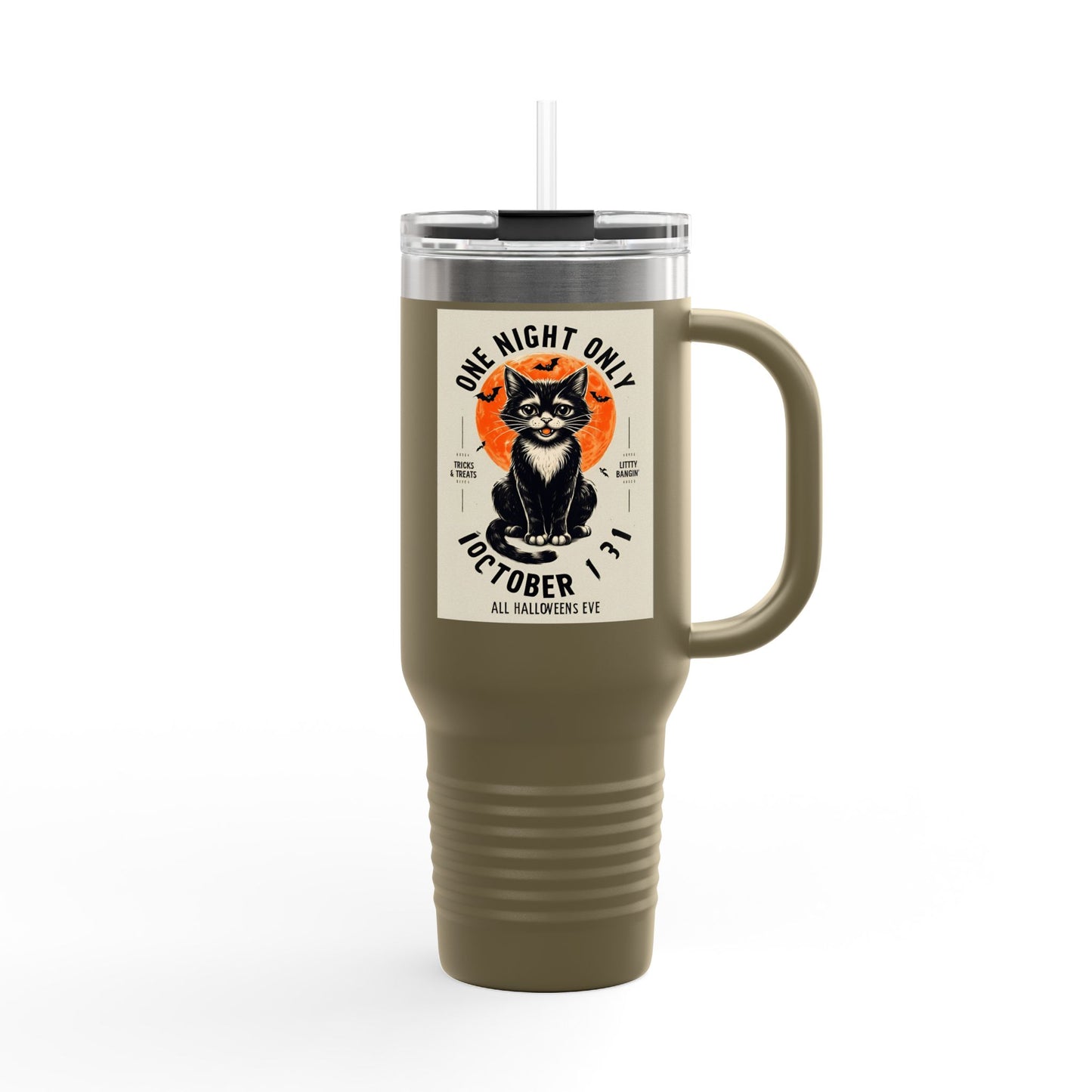 Halloween Black Cat Design | One Night Only October 31 Vintage Artwork Travel Mug