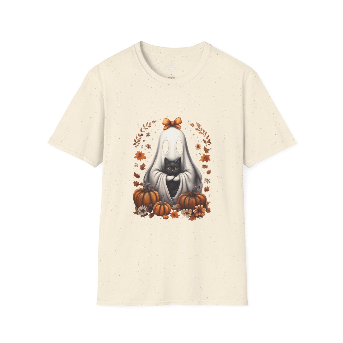 Cute Ghost and Black Cat Halloween Art | Cozy Pumpkin Fall Aesthetic Design | Spooky Cute Autumn Illustration