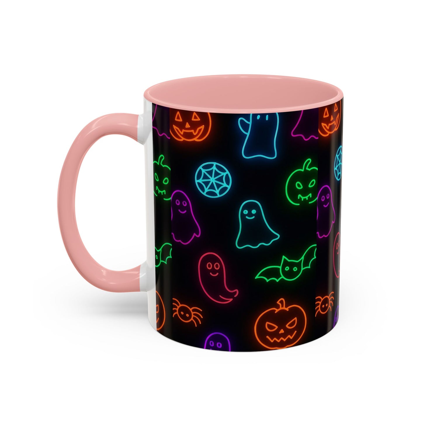 Neon Halloween Pattern | Cute Ghosts, Pumpkins & Bats Glow Design Accent Mug