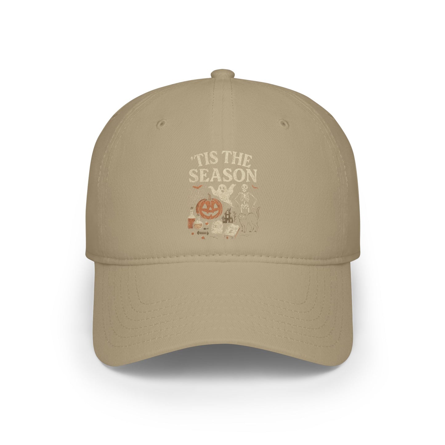 ‘Tis the Season Halloween  | Vintage Spooky Season Shirt with Ghost, Skeleton & Pumpkin | Retro Halloween Graphic Tee for Fall Baseball Caps