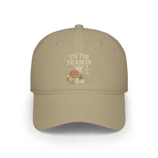 ‘Tis the Season Halloween  | Vintage Spooky Season Shirt with Ghost, Skeleton & Pumpkin | Retro Halloween Graphic Tee for Fall Baseball Caps