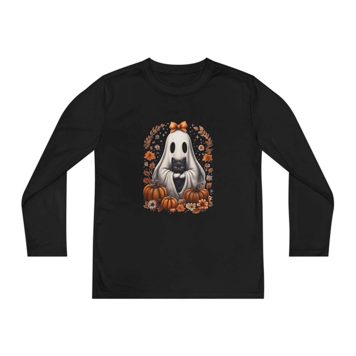 Cute Ghost and Black Cat Halloween T-Shirt | Cozy Fall Pumpkin Shirt | Spooky Season Aesthetic Apparel Gift for Halloween Lovers
