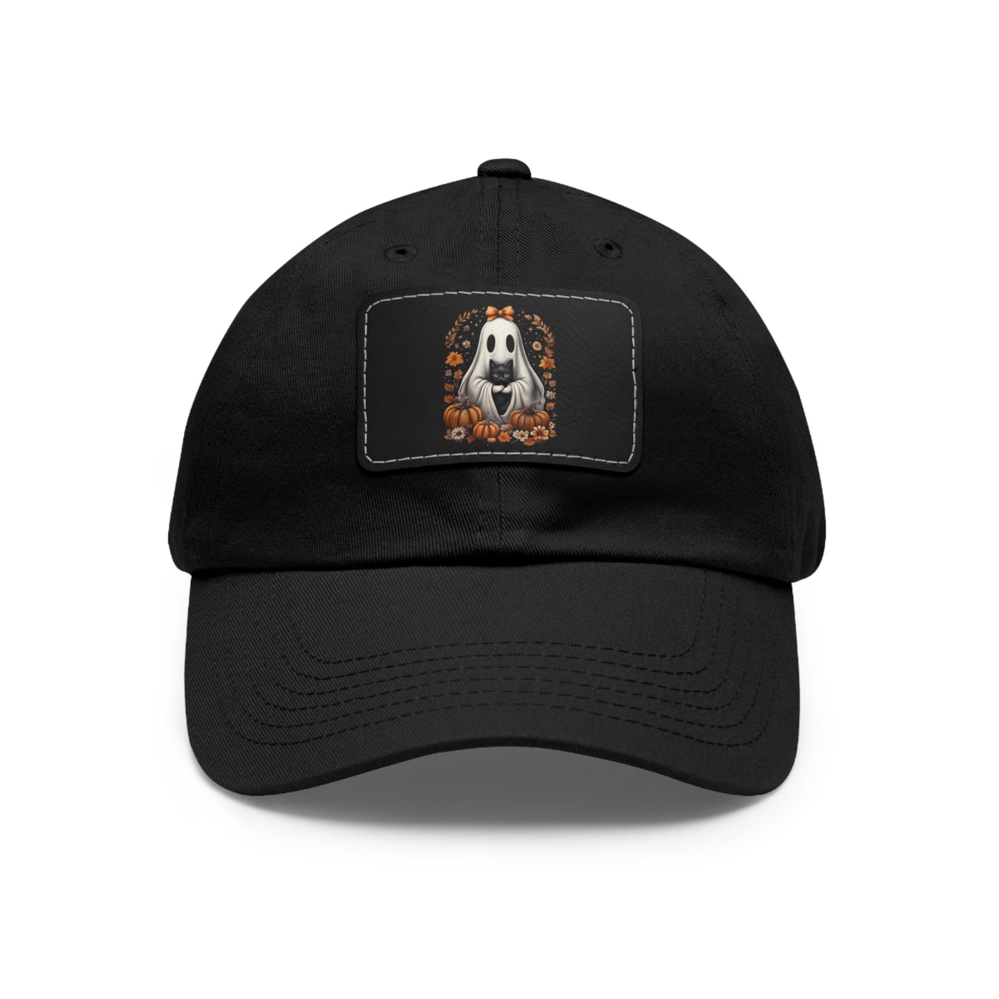 Cute Ghost and Black Cat Halloween T-Shirt | Cozy Fall Pumpkin Shirt | Spooky Season Aesthetic Apparel Gift for Halloween Lovers Dad Hat