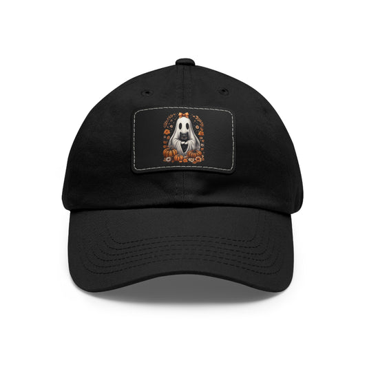 Cute Ghost and Black Cat Halloween T-Shirt | Cozy Fall Pumpkin Shirt | Spooky Season Aesthetic Apparel Gift for Halloween Lovers Dad Hat