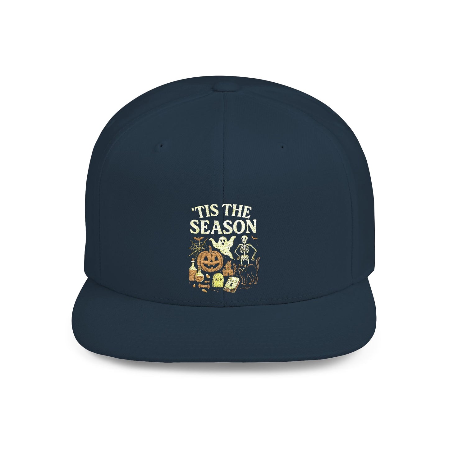 ‘Tis the Season Halloween  | Vintage Spooky Season Shirt with Ghost, Skeleton & Pumpkin | Retro Halloween Graphic Tee for Fall Snapback Cap