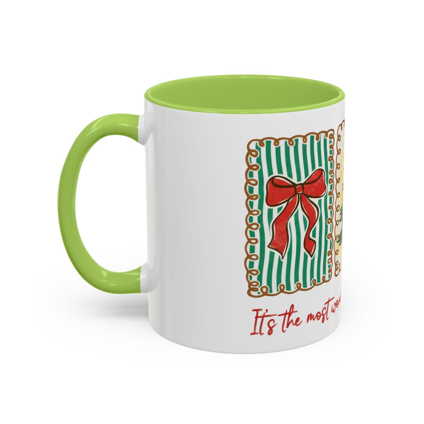 Festive Christmas Tree & Bow Design | It’s the Most Wonderful Time of the Year – Holiday Shirt, Mug, Tote & Home Decor Accent Mug